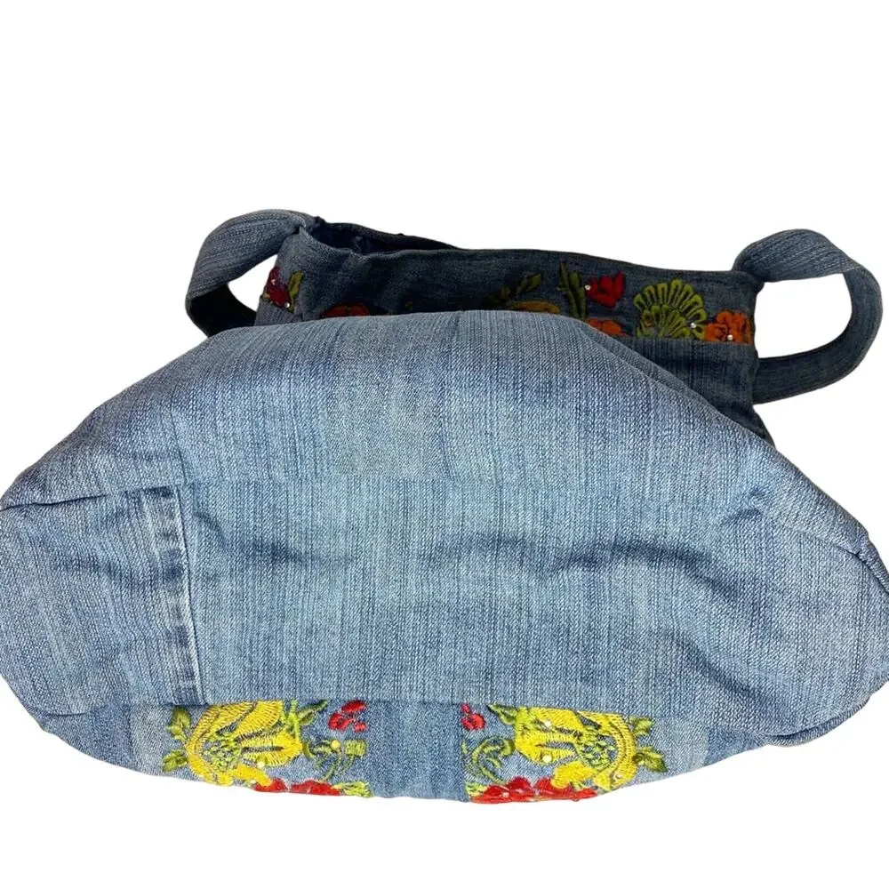 Unbranded Bohemian Jean Bag Floral Embroidery Large